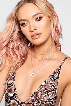 Boohoo Mia Half Moon & Circle Layered Choker Necklace