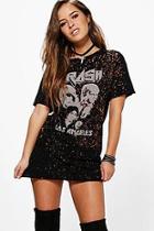 Boohoo Petite Lulu Bleach Wash Printed T-shirt Dress