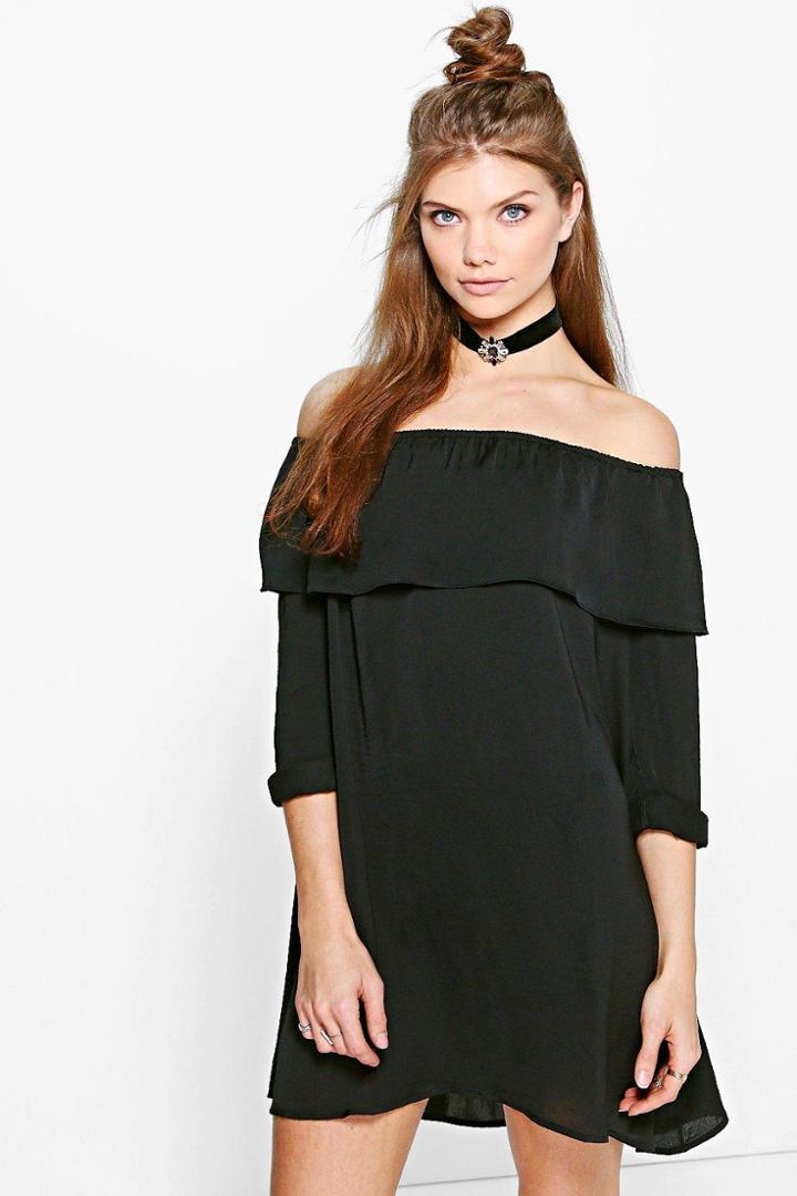 Boohoo Tall Melosa Silky Off The Shoulder Dress Black