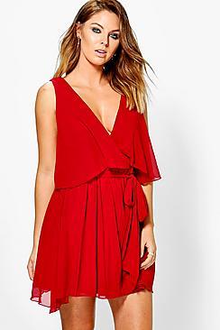 Boohoo Callie Chiffon Double Layer Skater Dress