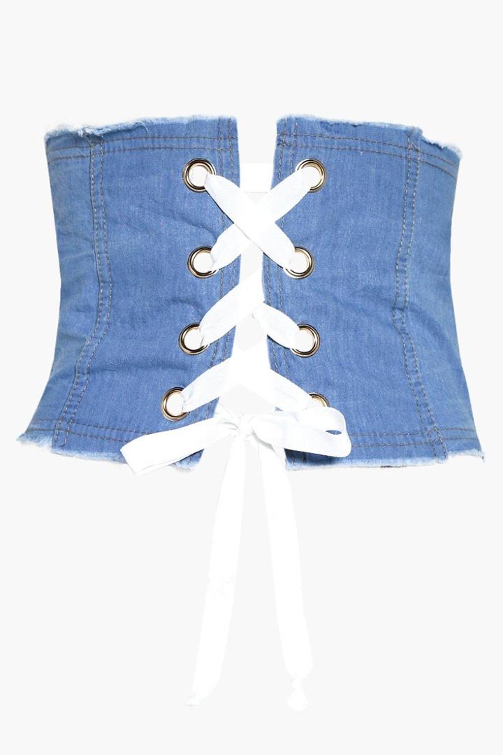Boohoo Lena Denim Corset Belt Blue