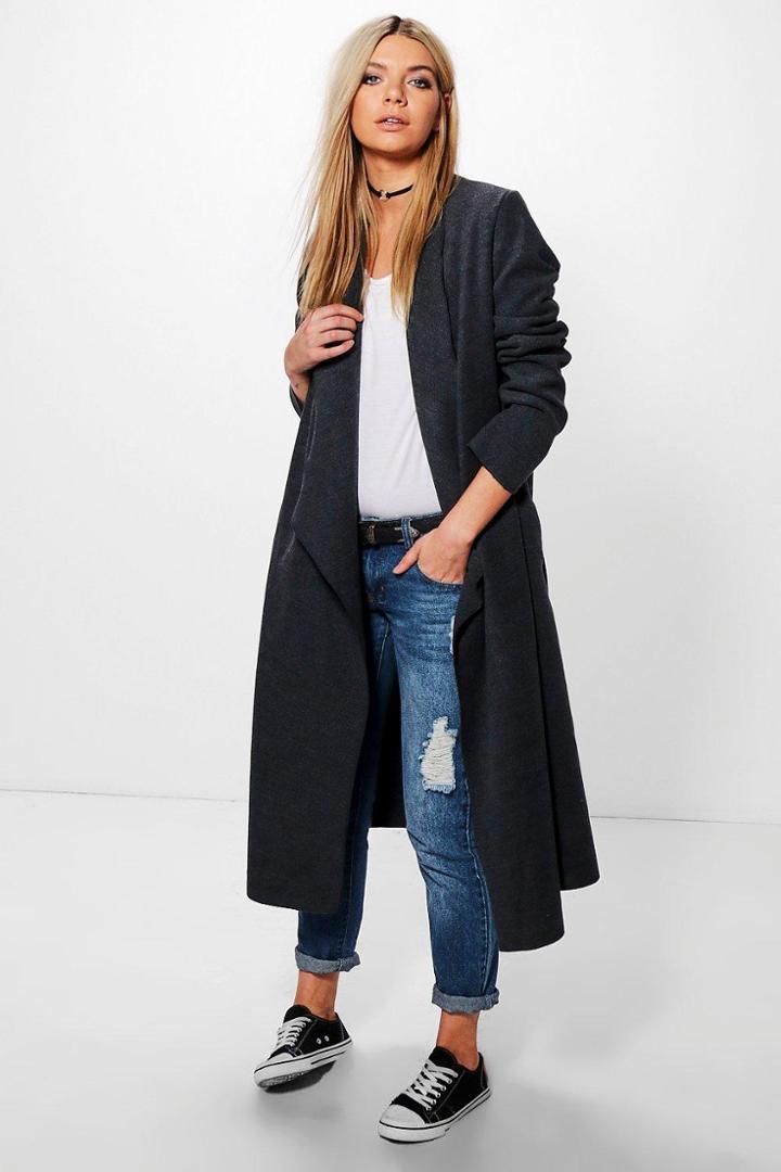 Boohoo Natalia Wool Look Shawl Collar Coat Grey