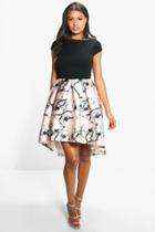 Boohoo Boutique Jay Sateen Printed Skirt Skater Dress Pink