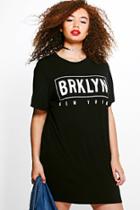 Boohoo Plus Jessica Slogan T-shirt Dress Black