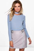 Boohoo Tanya Large Rib Choker Neck Long Sleevetop Grey