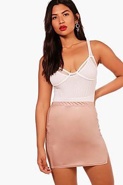 Boohoo Poppy Thigh Split Wet Look Mini Skirt