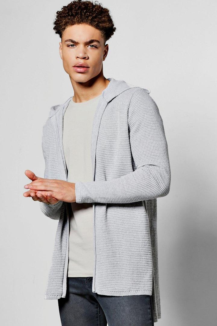 Boohoo Waffle Stitch Hooded Cardigan Grey