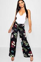 Boohoo Oriental Floral Satin Wide Leg Trousers