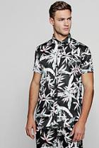 Boohoo Leaf Print Short Sleeve Satin Shirt