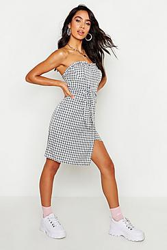 Boohoo Bandeau Cupped Gingham Mini Dress