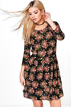 Boohoo Jessa Cluster Floral Skater Dress