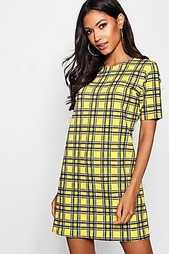 Boohoo Tonal Check Short Sleeved Shift Dress