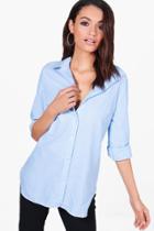 Boohoo Georgia Stripe Oversized Shirt Blue