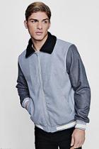 Boohoo Contrast Sleeve Borg Collar Varsity Jacket