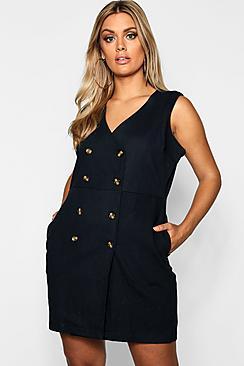 Boohoo Plus Horn Button Pinafore Dress