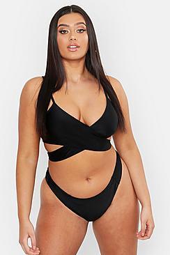 Boohoo Plus Cross Front Triangle Bikini