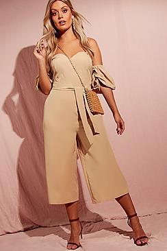 Boohoo Plus Puff Sleeve Culotte Jumpsuit