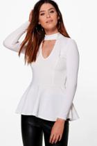 Boohoo Tall Elspeth Extreme Plunge Choker Peplum Top Ivory