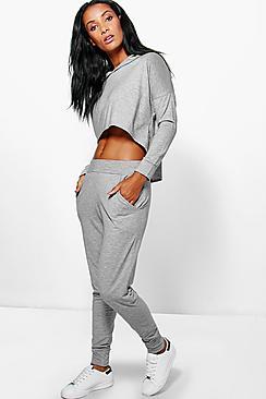 Boohoo Mollie Dip Hem Hooded Jogger Lounge Set
