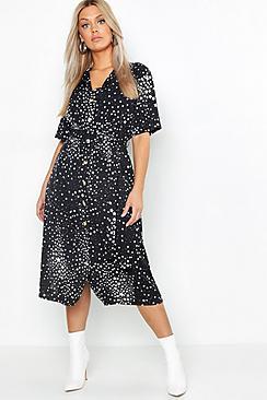 Boohoo Plus Star Print Button Detail Midi Dress