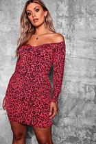 Boohoo Plus Leopard Print Bardot Bodycon Dress