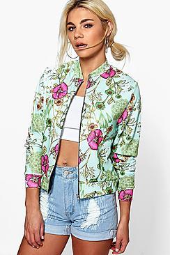 Boohoo Lacey Floral Jersey Bomber