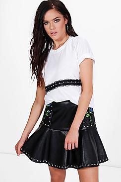 Boohoo Petite Ebony Crochet Eyelet Detail Tee