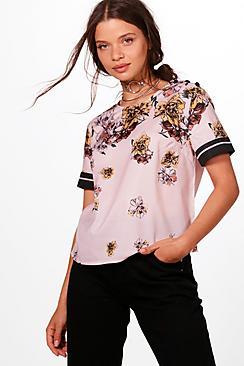 Boohoo Holly Floral Crop Shirt
