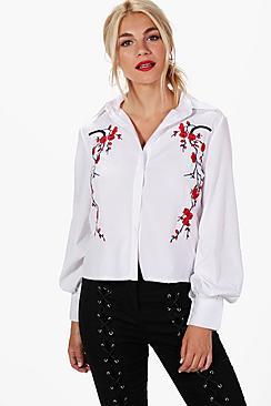 Boohoo Amina Embroidered Front Shirt