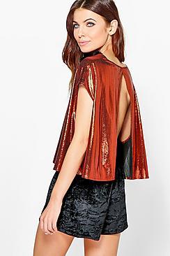 Boohoo Esme Metallic Keyhole Back V Neck Top