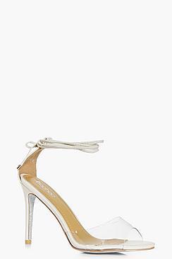 Boohoo Emma Glitter Sole Clear Wrap Tie Heel