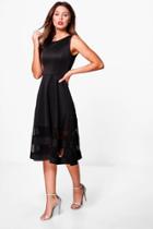 Boohoo Mia Mesh Insert Hem  Midi Skater Dress Black