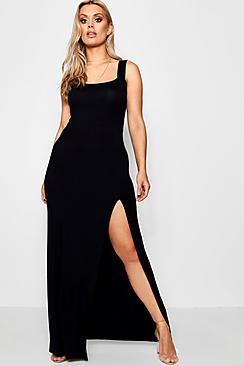 Boohoo Plus Alisha Square Neck High Split Maxi Dress