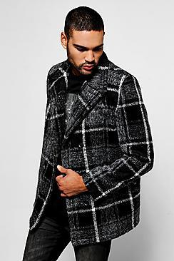 Boohoo Grey Brushed Check Peacoat