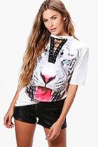 Boohoo Skye Lace Up Choker Tiger T Shirt