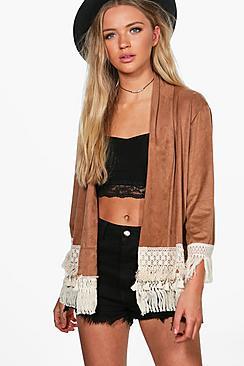 Boohoo Louise Suedette Lace Trim Jacket