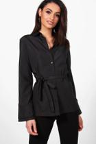 Boohoo Jasmine Flare Detail Belted Shirt Black