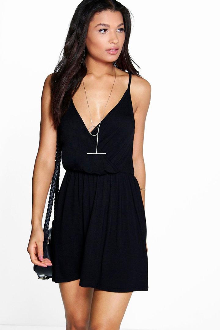 Boohoo Isla Wrap Front Strappy Sundress Black
