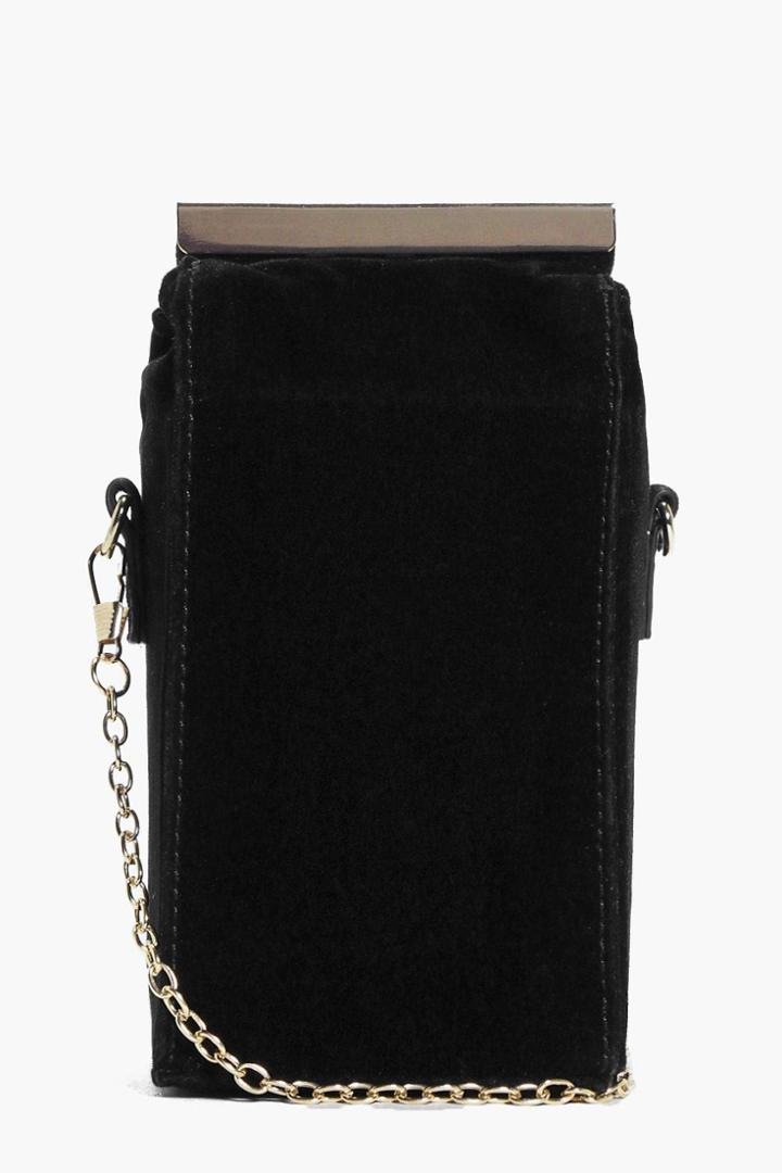 Boohoo Ella Milk Carton Velvet Cross Body Bag Black