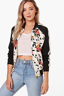 Boohoo Mia Floral Print Bomber Jacket