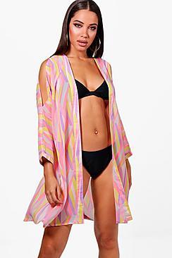 Boohoo Penny Chevron Cold Shoulder Beach Kimono