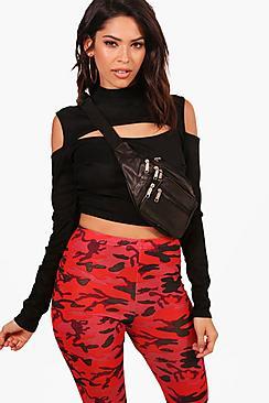 Boohoo Ellie Rib Cut Out High Neck Crop