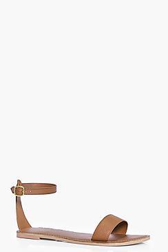 Boohoo Amber Wide Fit Two Part Leather Sandals