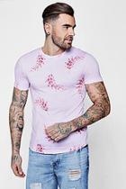 Boohoo Muscle Fit Leaf Print Curve Hem T-shirt