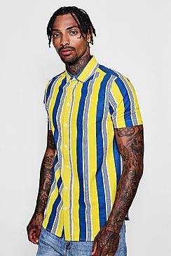Boohoo Neon Block Stripe Short Sleeve Shirt