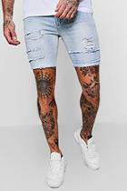 Boohoo Skinny Fit Denim Shorts With Patch Work