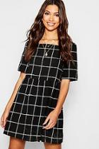 Boohoo Textured Check Square Neck Smock Dress