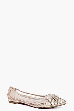 Boohoo Sofia Diamante & Mesh Pointed Ballet