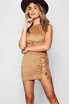 Boohoo Faye Suedette Lace Up Mini Skirt