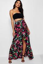 Boohoo Megan Wrap Front Bright Floral Maxi Skirt